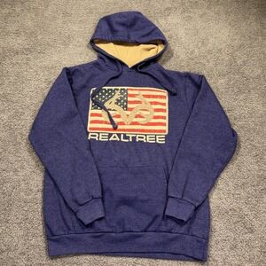 Realtree Hoodie Mens Small Blue USA‎ Flag Antler Pullover Sweatshirt Hunting